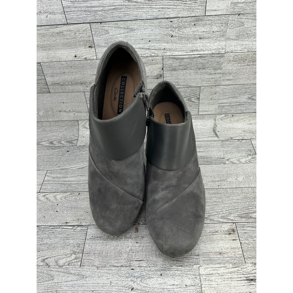 Clarks Collection Gray Suede Leather Wedge Shooties Side Zip 6.5M‎ 261304404040